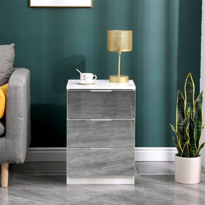 Furniturehmd Mirror Glass 3 Drawer Bedside Table Nightstand Storage Unit Drawer Chest Bedroom Furniture from B&Q