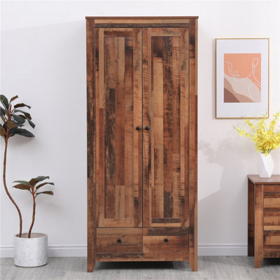 Furniturehmd 2 Doors 2 Drawer Wardrobe Wooden Bedroom Storage Hanging Bar Clothes Organiser from B&Q
