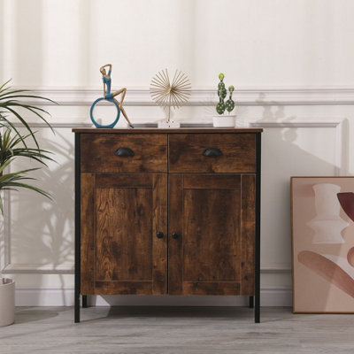 Furniturehmd 2 Doors 2 Drawers Sideboard,buffet Table,cupboard,free Standing Cabinet OrganizerMetal Frame from B&Q
