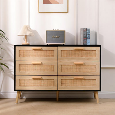 Furniturehmd 6 Drawers Ratten Wide Chest,storage Sideboard Cabinet,organiser Unit For Bedroom,living Room,hallway from B&Q
