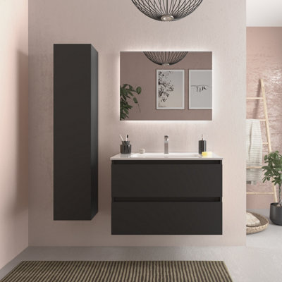 B&Q -  Bequia Vanity Unit 80Cm Matt Black Basin Ceramic