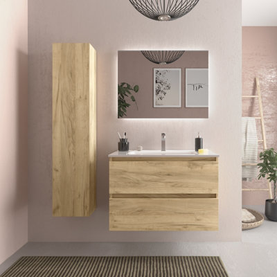 B&Q -  Bequia Vanity Unit 80Cm Oak Basin Ceramic