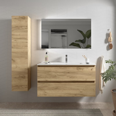 B&Q -  Bequia Vanity Unit 100Cm Oak Basin Ceramic