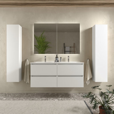 B&Q -  Bequia Vanity Unit 120Cm Matt White Basin Ceramic