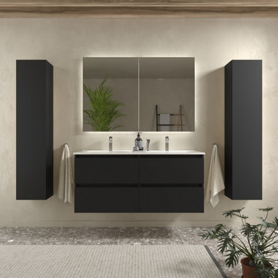 B&Q -  Bequia Vanity Unit 120Cm Matt Black Basin Ceramic