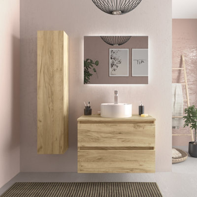 B&Q -  Bequia Vanity Unit 80Cm Oak Worktop Basin Ceramic