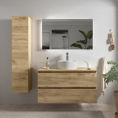 B&Q -  Bequia Vanity Unit 100Cm Oak Worktop Basin Ceramic