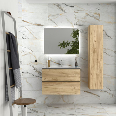 B&Q -  Nabua Vanity Unit 80Cm Oak Basin Ceramic