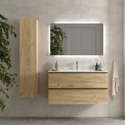 B&Q -  Nabua Vanity Unit 100Cm Oak Basin Ceramic