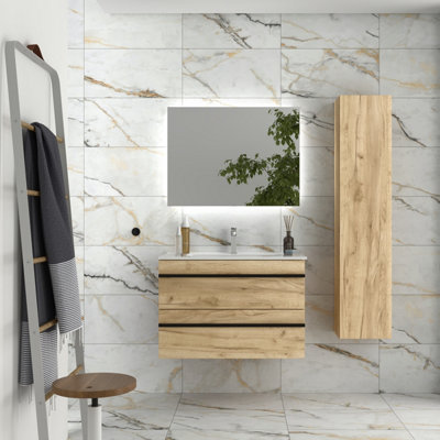 B&Q -  Born Vanity Unit 80Cm Oak Basin Ceramic