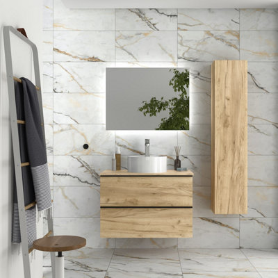 B&Q -  Nabua Vanity Unit 80Cm Oak Worktop Basin Ceramic
