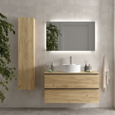 B&Q -  Nabua Vanity Unit 100Cm Oak Worktop Basin Ceramic