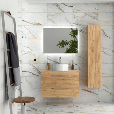 B&Q -  Morai Vanity Unit 80Cm Oak Worktop Basin Ceramic