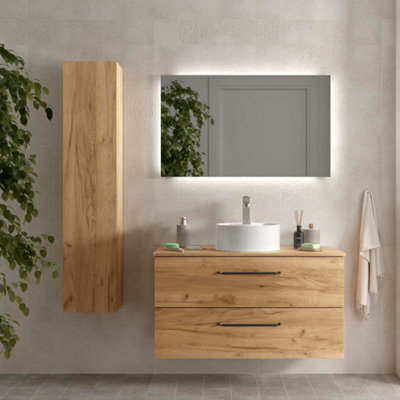 B&Q -  Morai Vanity Unit 100Cm Oak Worktop Basin Ceramic