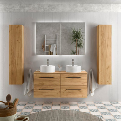 B&Q -  Morai Vanity Unit 120Cm Oak Worktop Basin Ceramic