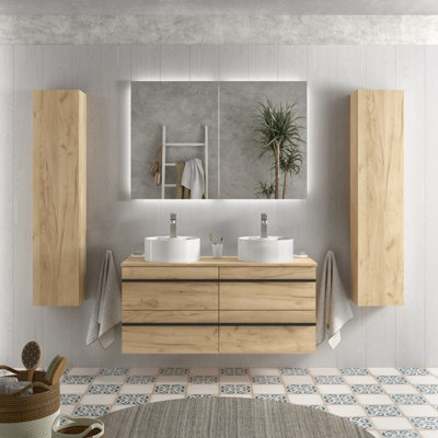 B&Q -  Born Vanity Unit 120Cm Oak Worktop Basin Ceramic