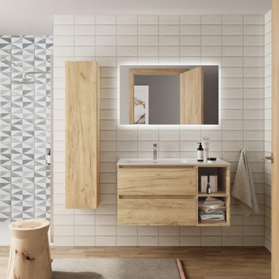 B&Q -  Bequia Plus Vanity Unit 90Cm Oak Basin Ceramic Left Tap 2H