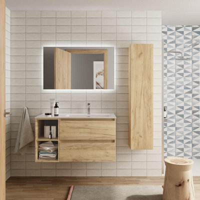 B&Q -  Bequia Plus Vanity Unit 100Cm Oak Basin Ceramic Right Tap 2H