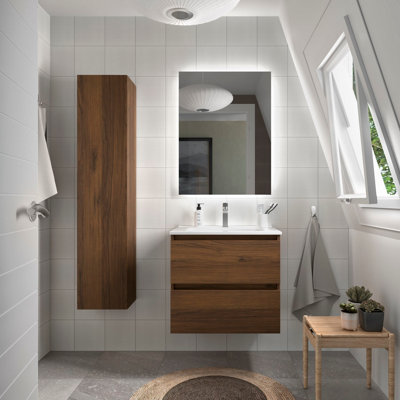 B&Q -  Bequia Vanity Unit 60Cm Walnut Basin Ceramic