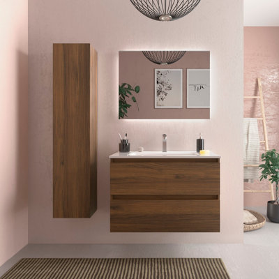 B&Q -  Bequia Vanity Unit 80Cm Walnut Basin Ceramic