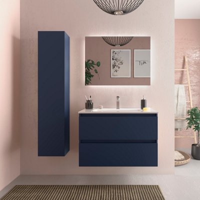 B&Q -  Bequia Vanity Unit 80Cm Matt Blue Basin Ceramic