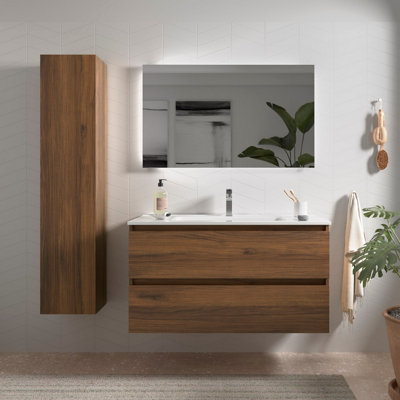 B&Q -  Bequia Vanity Unit 100Cm Walnut Basin Ceramic
