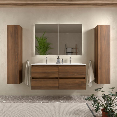 B&Q -  Bequia Vanity Unit 120Cm Walnut Basin Ceramic