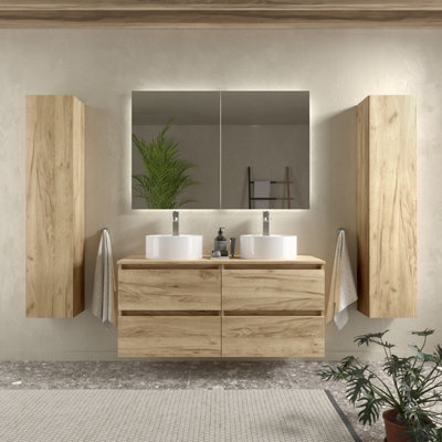 B&Q -  Bequia Vanity Unit 140Cm Oak Worktop Basin Ceramic