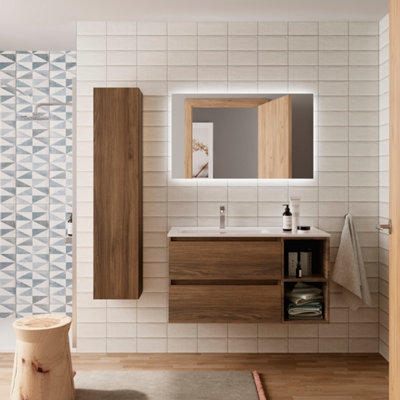 B&Q -  Bequia Plus Vanity Unit 100Cm Walnut Basin Ceramic Left Tap 2H