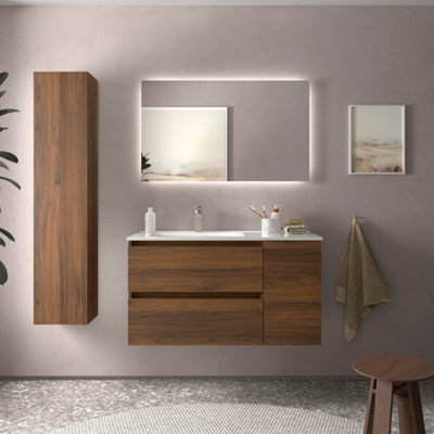 B&Q -  Bequia Plus Vanity Unit 90Cm Walnut Basin Ceramic Left Tap 1P
