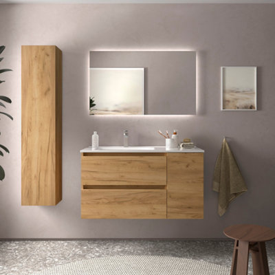 B&Q -  Bequia Plus Vanity Unit 90Cm Oak Basin Ceramic Left Tap 1P