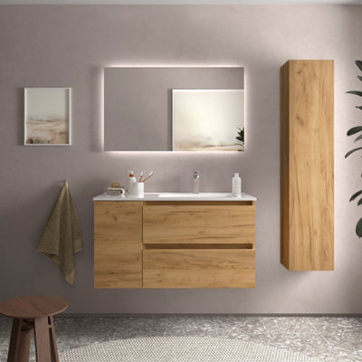 B&Q -  Bequia Plus Vanity Unit 90Cm Oak Basin Ceramic Right Tap 1P