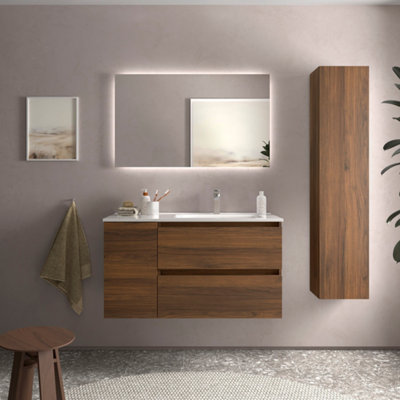B&Q -  Bequia Plus Vanity Unit 100Cm Walnut Basin Ceramic Right Tap 1P