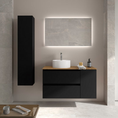 B&Q -  Bequia Plus Vanity Unit 100Cm Matt Black Worktop Basin Ceramic Reversible Side 1P