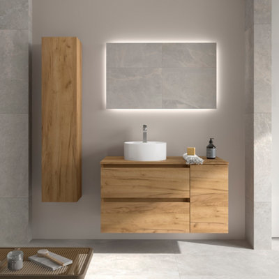 B&Q -  Bequia Plus Vanity Unit 100Cm Oak Worktop Basin Ceramic Reversible Side 1P
