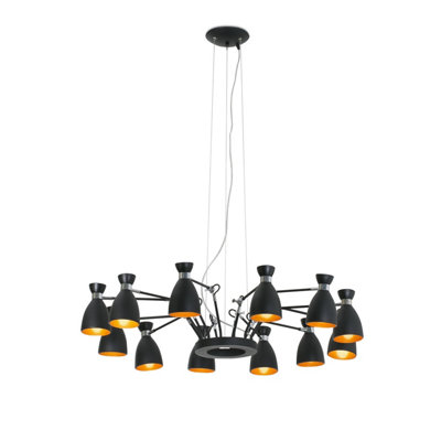 Luminosa Lighting Luminosa Retro 12 Light Multi Arm Ceiling Pendant BlackGoldE14 from B&Q