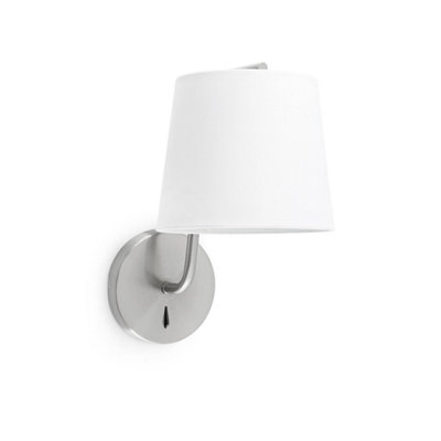 Luminosa Lighting Luminosa Berni 1 Light Indoor Wall Lamp Satin Nickel With White ShadeE27 from B&Q