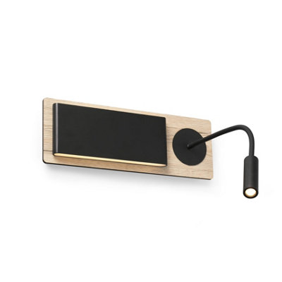 Luminosa Lighting Luminosa Mood Wood Wall Lamp Black With Reader 2X 3W from B&Q