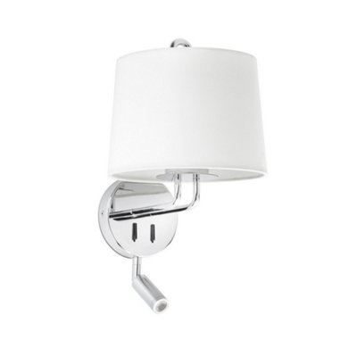 Luminosa Lighting Luminosa Montreal ChromeWhite Shade Wall Lamp With Reading Light from B&Q