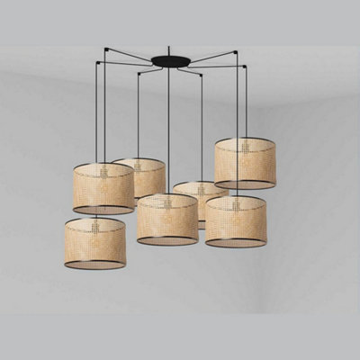 Luminosa Lighting Luminosa Mambo BlackRattan Pendant Suspension Pendant Lamp 450 7 Light from B&Q