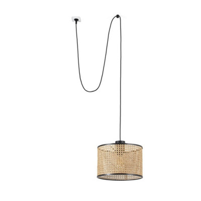 Luminosa Lighting Luminosa Mambo BlackRattan Cylindrical Pendant Lamp 320 With Plug from B&Q