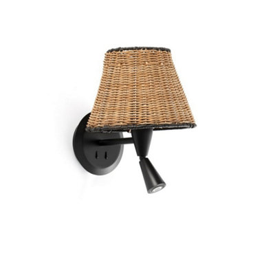 B&Q -  Luminosa Sumba BlackRattan Shade Wall Lamp With Reading Light 3000K