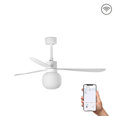Luminosa Lighting Luminosa Amelia Large Ball Led Ceiling Fan Smart 20W 2700K, 6 Speed White