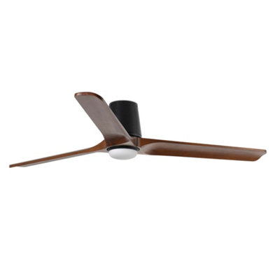 B&Q -  Luminosa Heywood Tub Large 3 Blade Ceiling Fan Matt BlackWalnut With Light 270040006000K