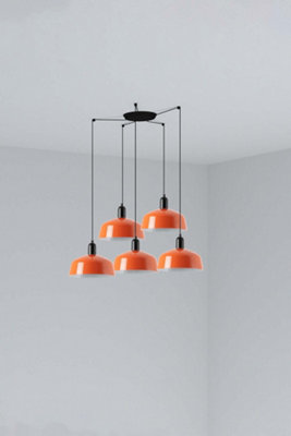 B&Q -  Luminosa Tatawin Medium Cluster Pendant Ceiling Light Satin BlackGloss Reddish Orange 5X E27