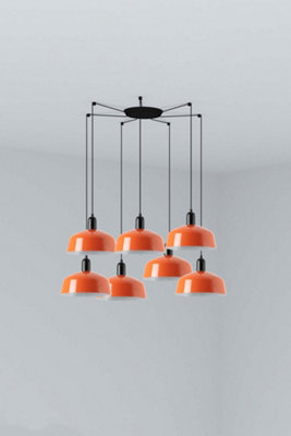 B&Q -  Luminosa Tatawin Medium Cluster Pendant Ceiling Light Satin BlackGloss Reddish Orange 7X E27