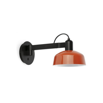 B&Q -  Luminosa Tatawin Arm Dome Wall Lamp BlackGloss Reddish Orange 1X E27