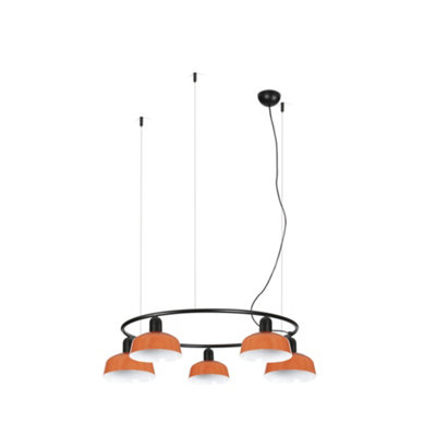 B&Q -  Luminosa Tatawin Small Pendant Ceiling Light BlackGloss Reddish Orange 5X E27