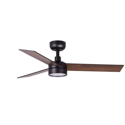 B&Q -  Luminosa Rudder Recessed 106Cm Led Ceiling Fan Matt BlackWalnut Blades Cct3 Blade Reversible
