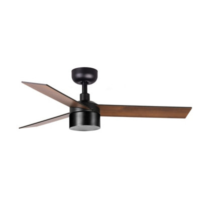 B&Q -  Luminosa Rudder Recessed 106Cm Tek Led Ceiling Fan Matt BlackWalnut Blades 4000K3 Blade Reversible